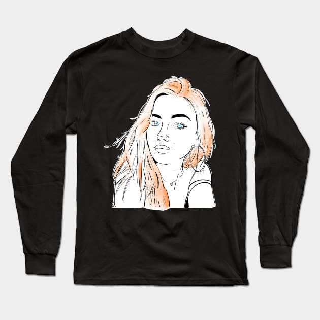 Beautiful girl looking at you - Redhead Black Long Sleeve T-Shirt by Uwaki